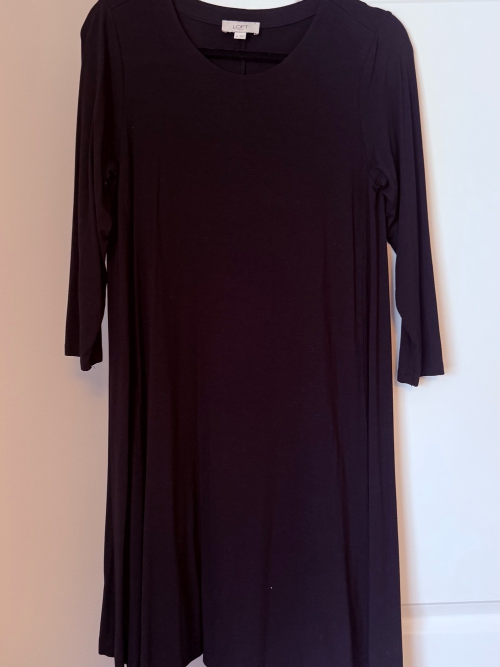 LOFT Black Swing Dress with Three-Quarter Sleeves